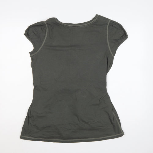 Next Women Green UK 14 Tie Waist Button Front Short Sleeve Blouse