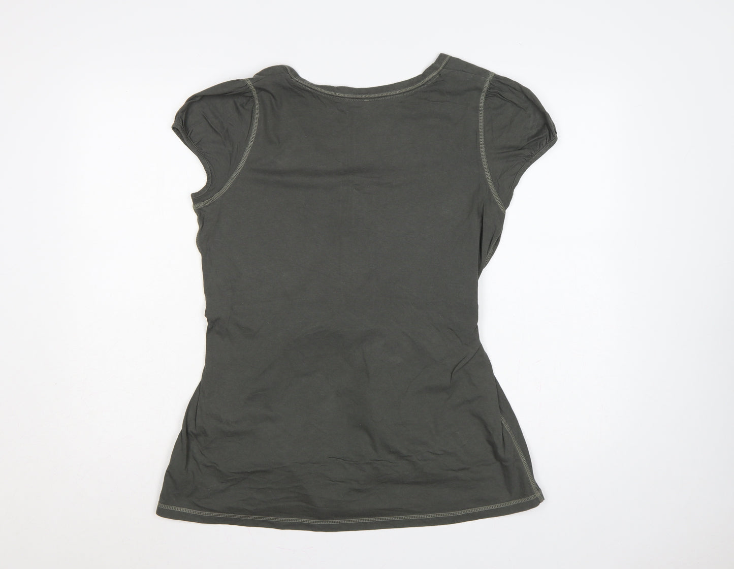 Next Women Green UK 14 Tie Waist Button Front Short Sleeve Blouse
