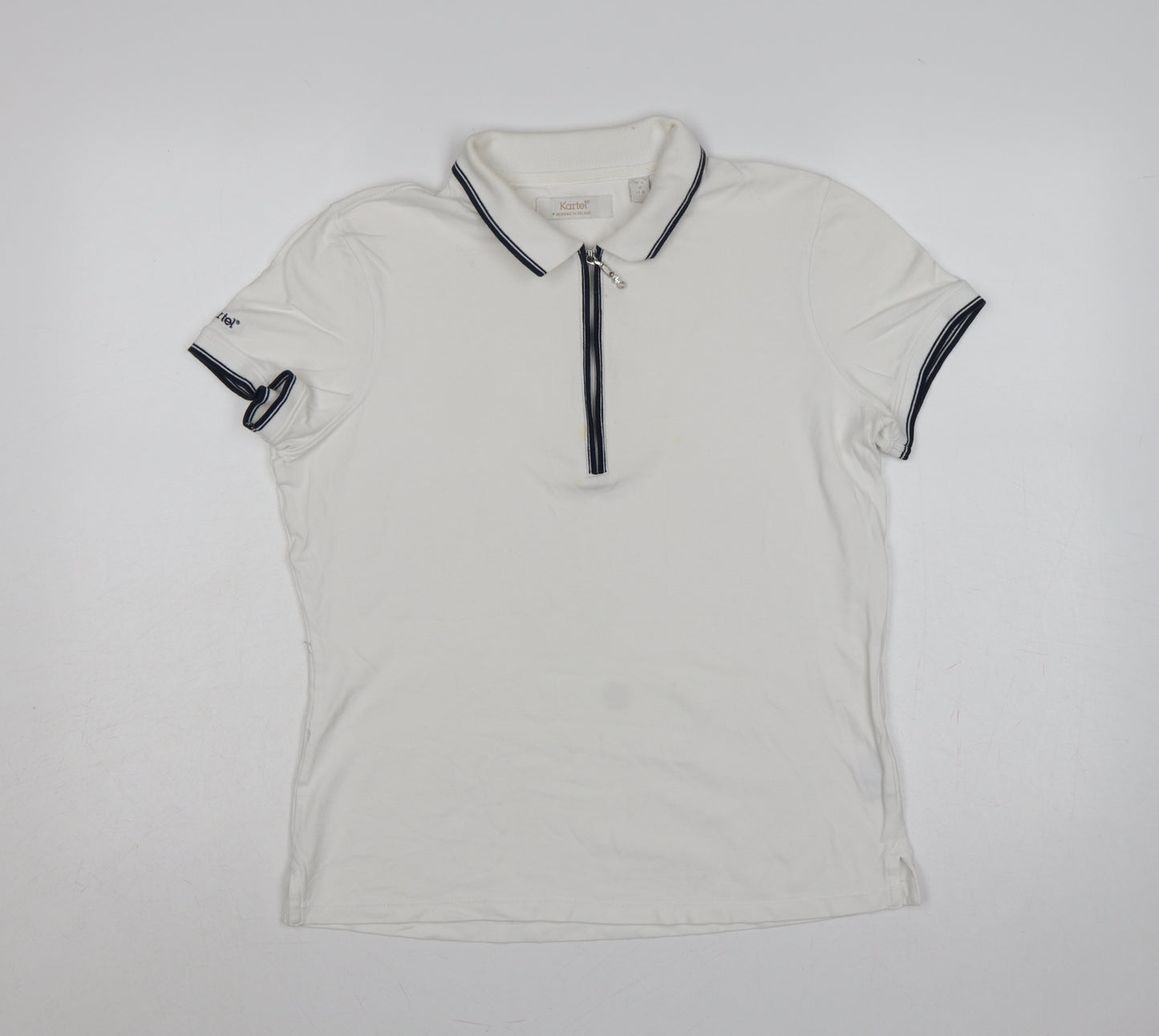 Kartel Women White UK 12 Classic Zip Polo Shirt Cotton Stretch