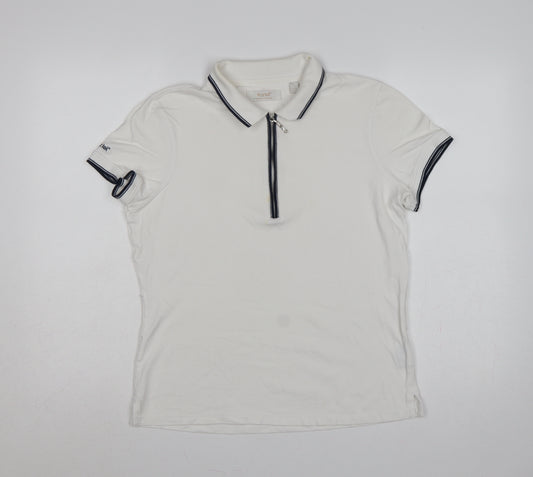 Kartel Women White UK 12 Classic Zip Polo Shirt Cotton Stretch