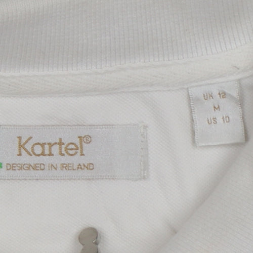 Kartel Women White UK 12 Classic Zip Polo Shirt Cotton Stretch