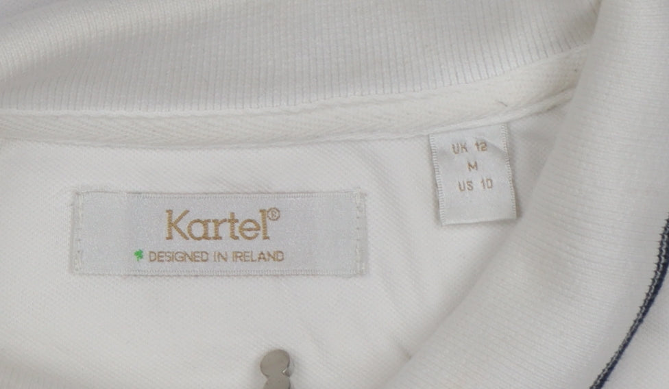 Kartel Women White UK 12 Classic Zip Polo Shirt Cotton Stretch