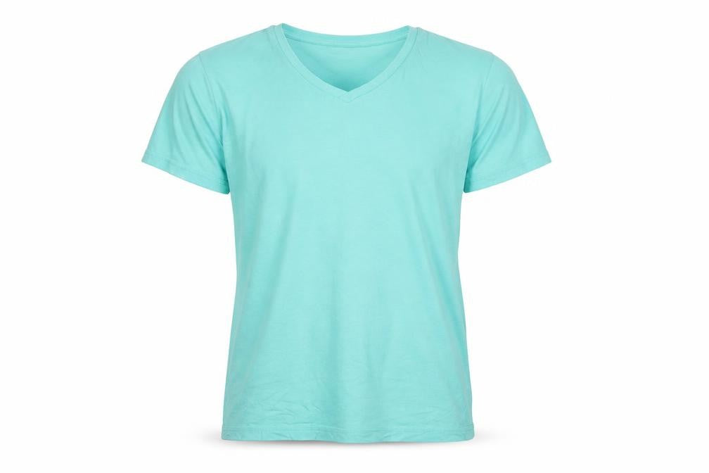 Front view of Samsøe Samsøe men’s green m cotton v-neck short sleeve t-shirt