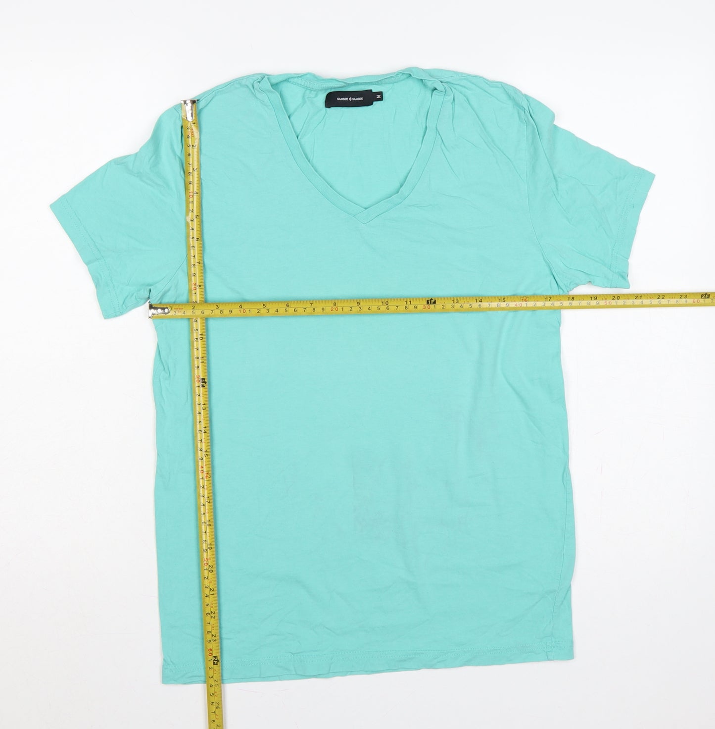 Samsøe Samsøe Mens Green M Cotton V-Neck Short Sleeve T-Shirt
