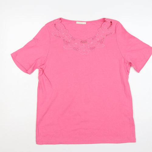 Marks and Spencer Women's Pink UK 16 Jersey Floral Embroidered Top