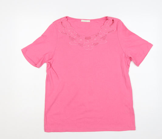 Marks and Spencer Women's Pink UK 16 Jersey Floral Embroidered Top