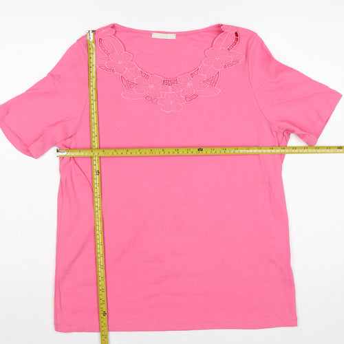Marks and Spencer Women's Pink UK 16 Jersey Floral Embroidered Top