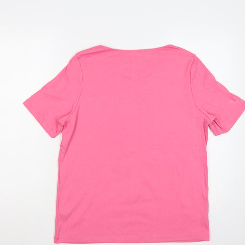 Marks and Spencer Women's Pink UK 16 Jersey Floral Embroidered Top