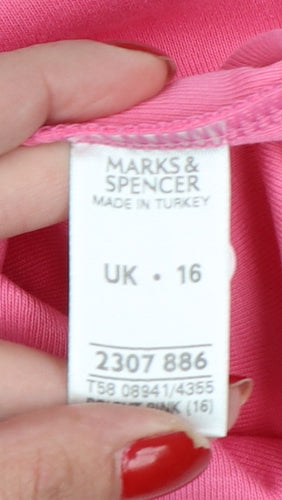 Marks and Spencer Women's Pink UK 16 Jersey Floral Embroidered Top
