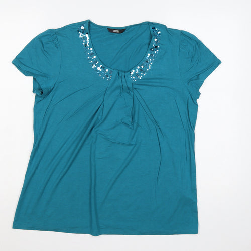 Marks and Spencer Women’s Blue UK 14 Jersey Sequin Scoop Neck T-Shirt