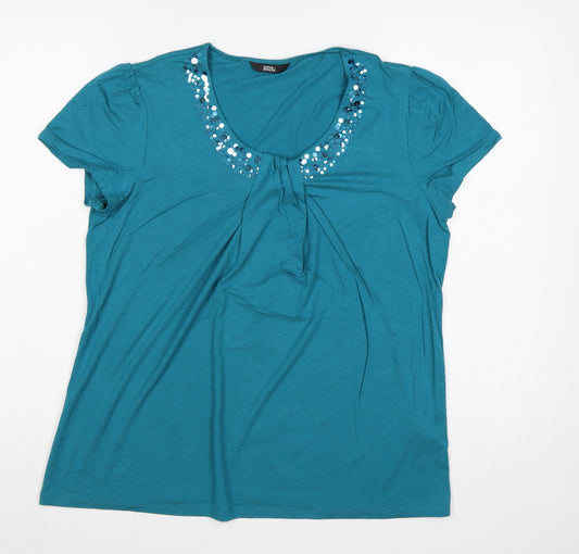 Marks and Spencer Women’s Blue UK 14 Jersey Sequin Scoop Neck T-Shirt