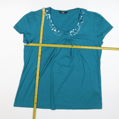 Marks and Spencer Women’s Blue UK 14 Jersey Sequin Scoop Neck T-Shirt