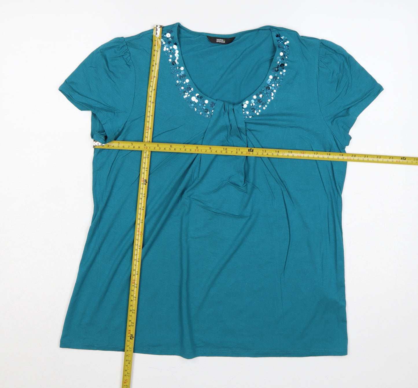 Marks and Spencer Women’s Blue UK 14 Jersey Sequin Scoop Neck T-Shirt