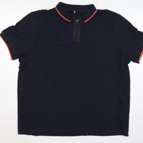 Very Men’s Navy Blue XL Short Sleeve 1/4 Zip Polo Orange Trim