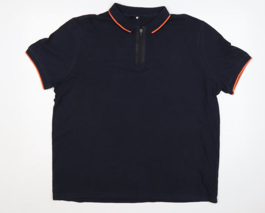 Very Men’s Navy Blue XL Short Sleeve 1/4 Zip Polo Orange Trim