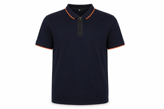 Very Men’s Navy Blue XL Short Sleeve 1/4 Zip Polo Orange Trim