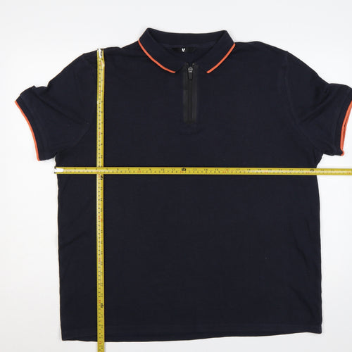 Very Men’s Navy Blue XL Short Sleeve 1/4 Zip Polo Orange Trim