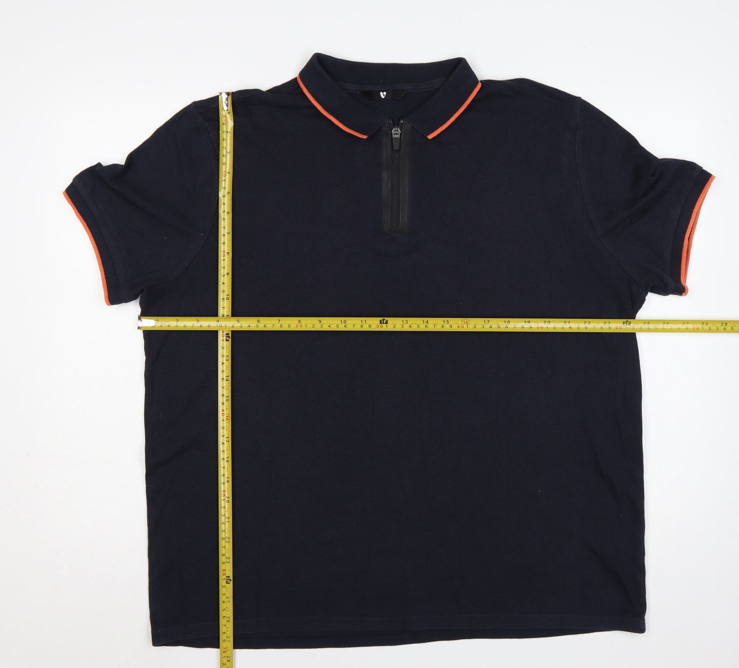 Very Men’s Navy Blue XL Short Sleeve 1/4 Zip Polo Orange Trim