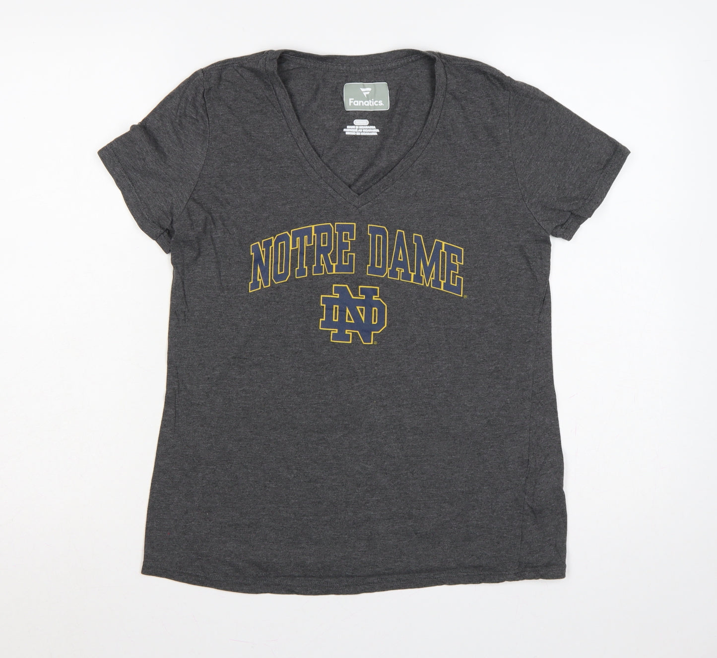 Fanatics Women Grey M Notre Dame V-Neck Short Sleeve Jersey T-Shirt
