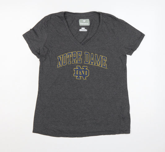 Fanatics Women Grey M Notre Dame V-Neck Short Sleeve Jersey T-Shirt