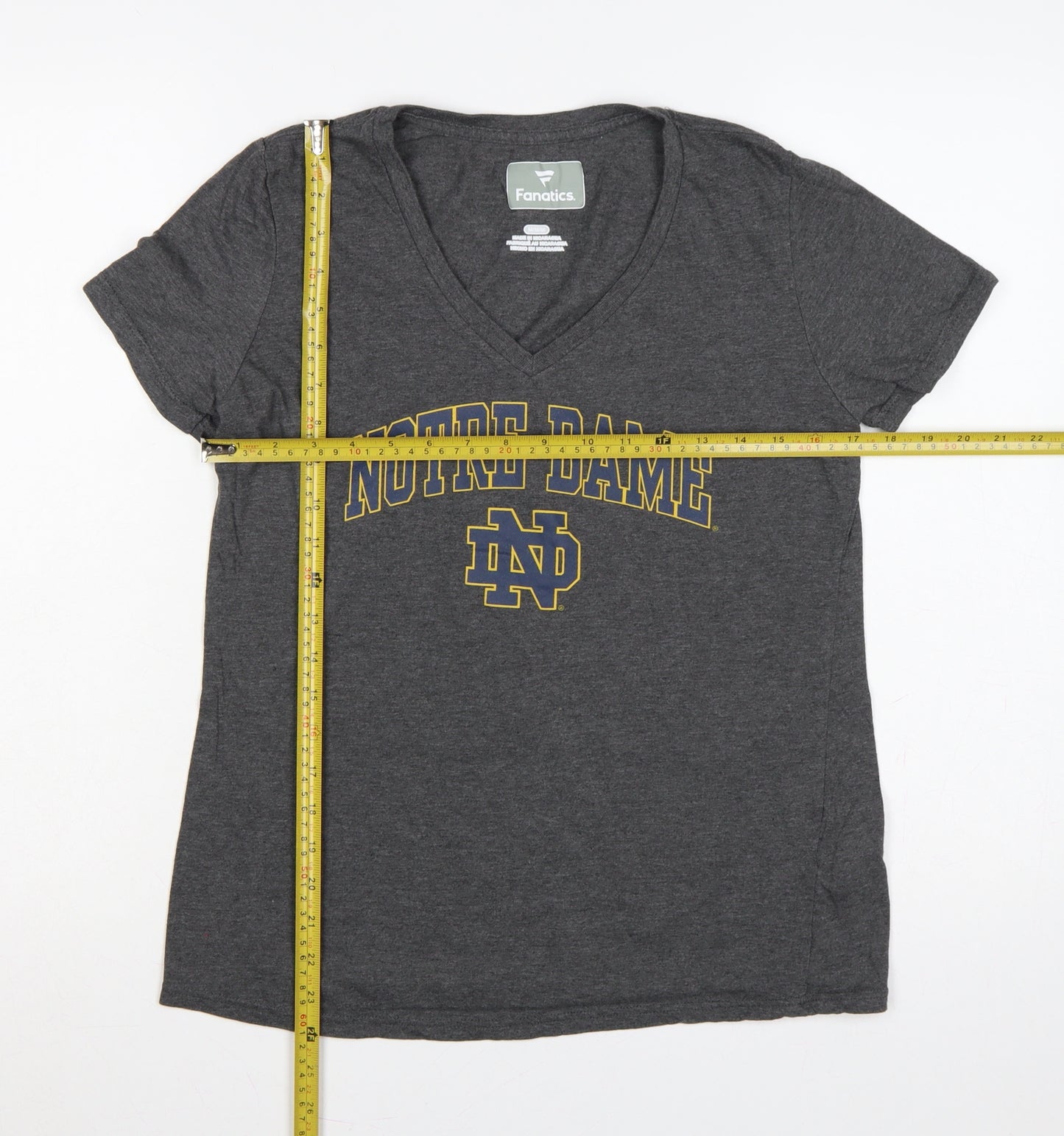 Fanatics Women Grey M Notre Dame V-Neck Short Sleeve Jersey T-Shirt