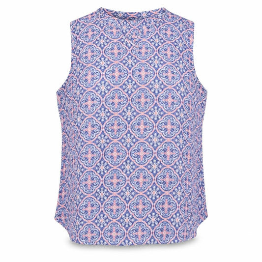 Front view of Dunnes Women’s Blue Pink Geometric Sleeveless Tank Top UK 14