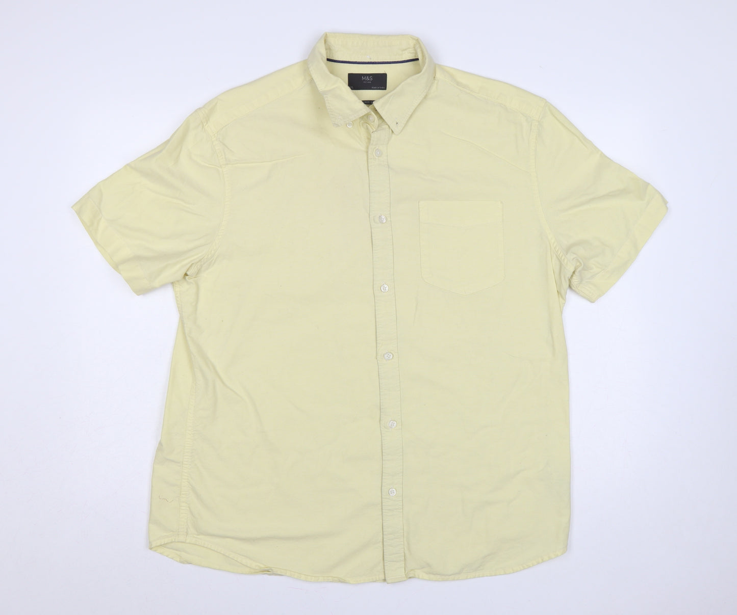Marks and Spencer Men Yellow XL Oxford Button-Down Short Sleeve Shirt