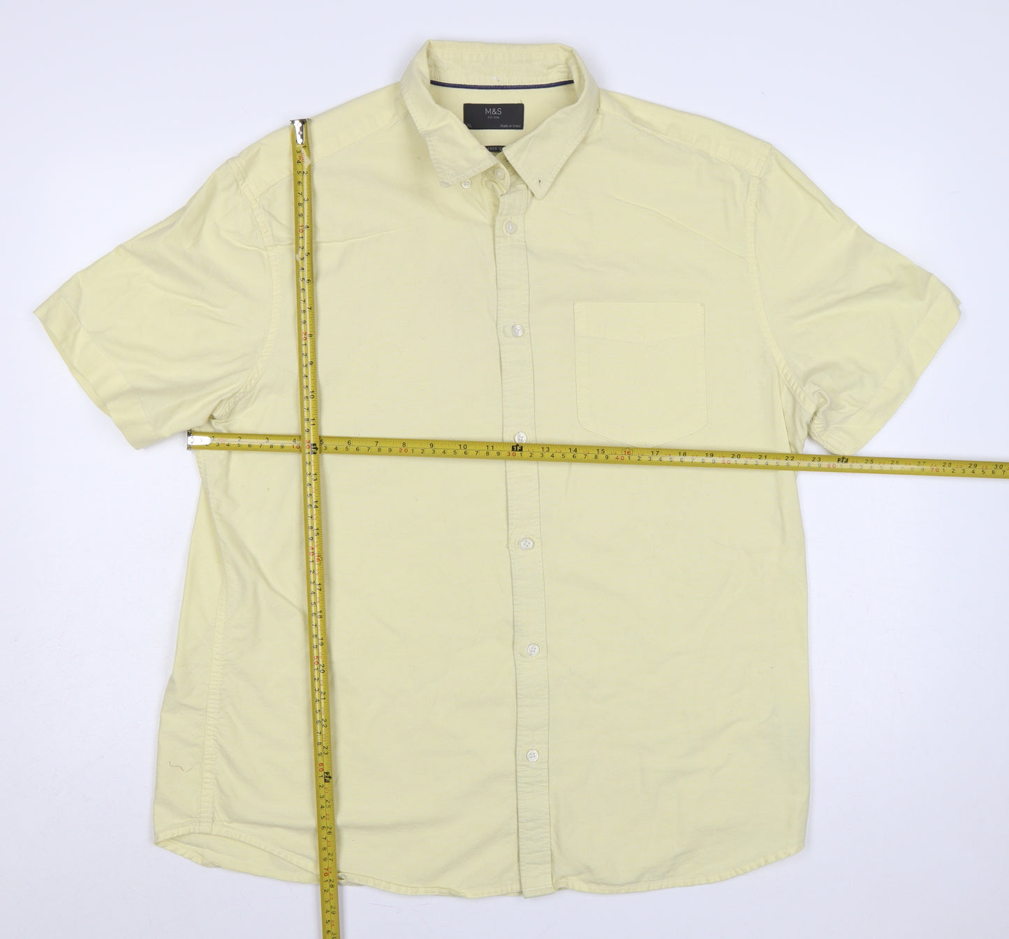 Marks and Spencer Men Yellow XL Oxford Button-Down Short Sleeve Shirt