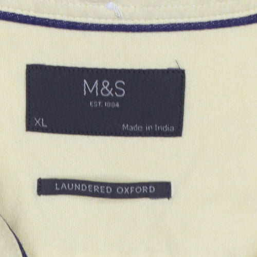 Marks and Spencer Men Yellow XL Oxford Button-Down Short Sleeve Shirt