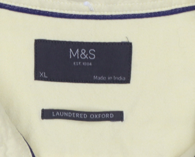Marks and Spencer Men Yellow XL Oxford Button-Down Short Sleeve Shirt
