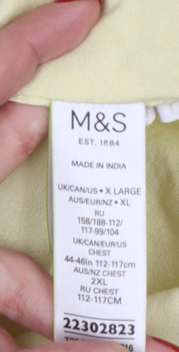 Marks and Spencer Men Yellow XL Oxford Button-Down Short Sleeve Shirt