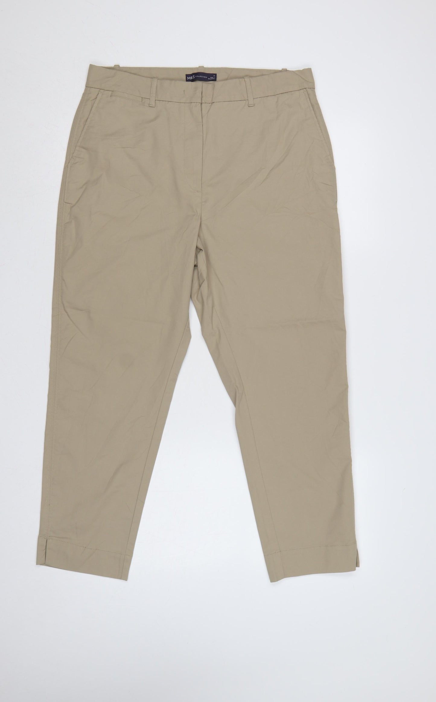 Marks & Spencer Women's Beige UK 14 Short Chino Tapered Trousers