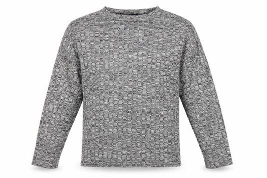 Nasty Gal Women Grey Textured Knit Crew Neck Long Sleeve Top Size S