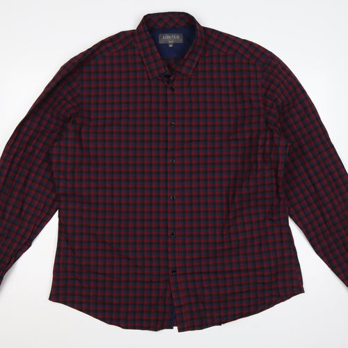 Marks and Spencer Men's Red Blue Check Slim Fit Shirt 2XL