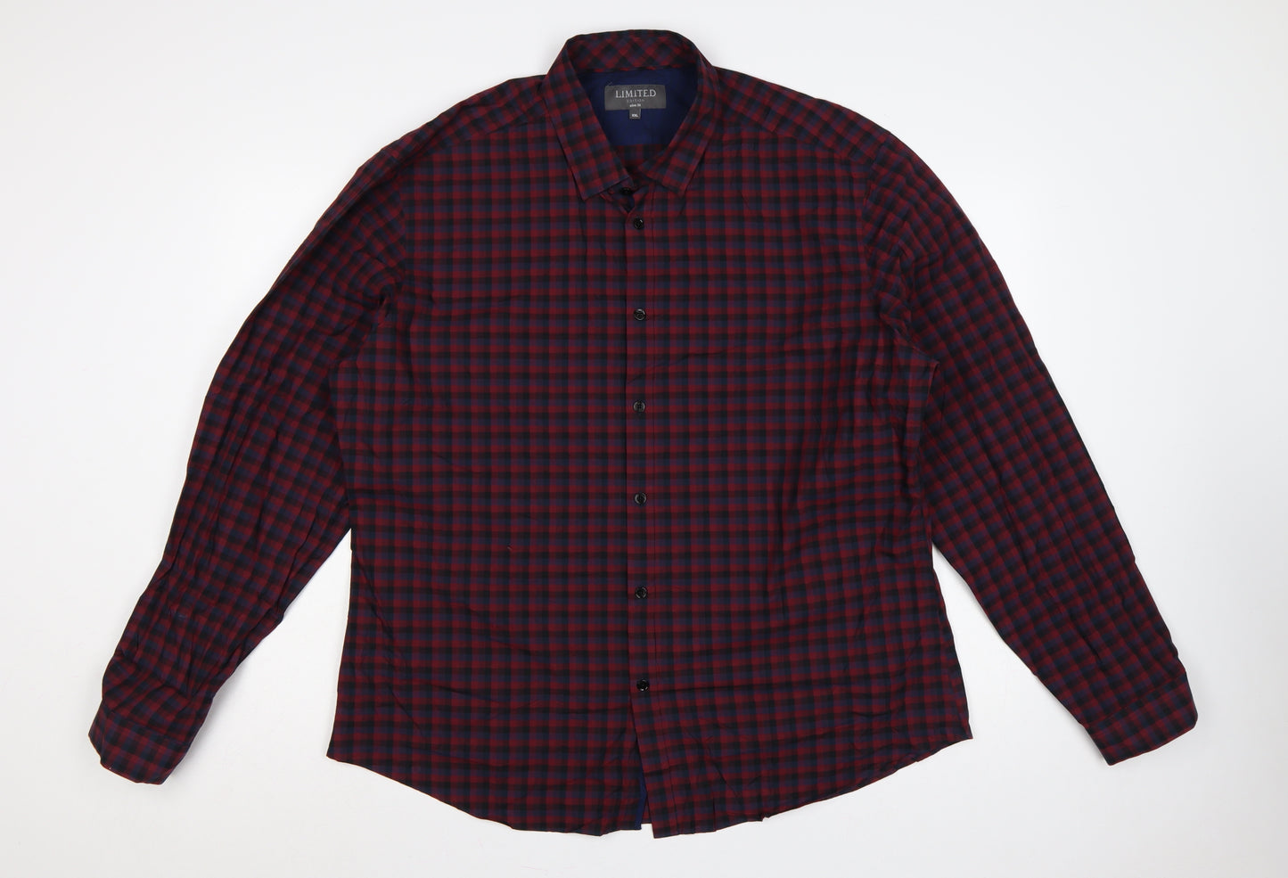 Marks and Spencer Men's Red Blue Check Slim Fit Shirt 2XL