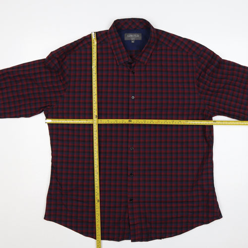Marks and Spencer Men's Red Blue Check Slim Fit Shirt 2XL