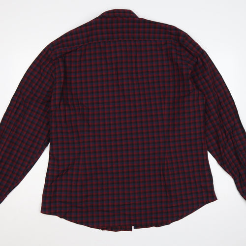 Marks and Spencer Men's Red Blue Check Slim Fit Shirt 2XL