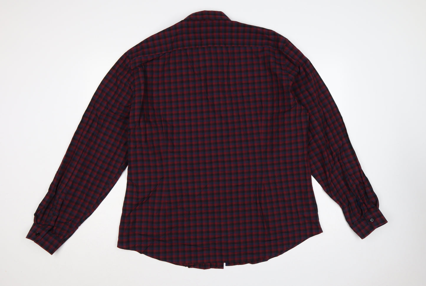 Marks and Spencer Men's Red Blue Check Slim Fit Shirt 2XL