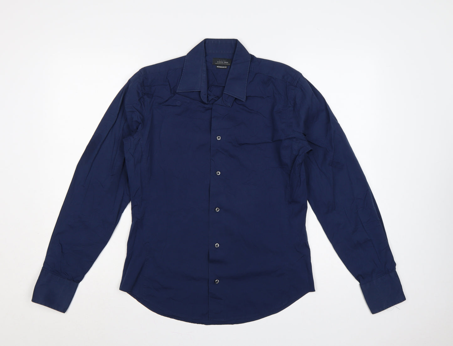 Zara Man Blue M Extra-Slim Fit Long Sleeve Button-Up Shirt