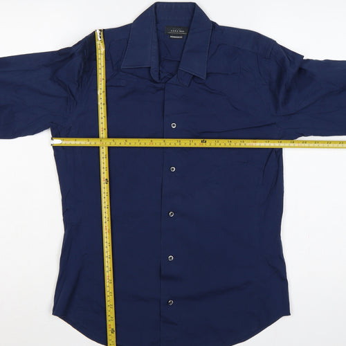 Zara Man Blue M Extra-Slim Fit Long Sleeve Button-Up Shirt
