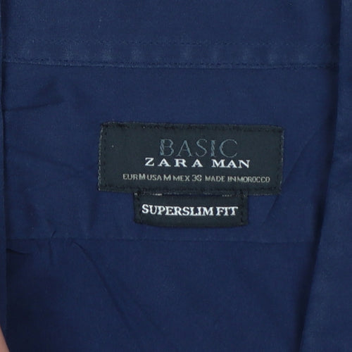 Zara Man Blue M Extra-Slim Fit Long Sleeve Button-Up Shirt