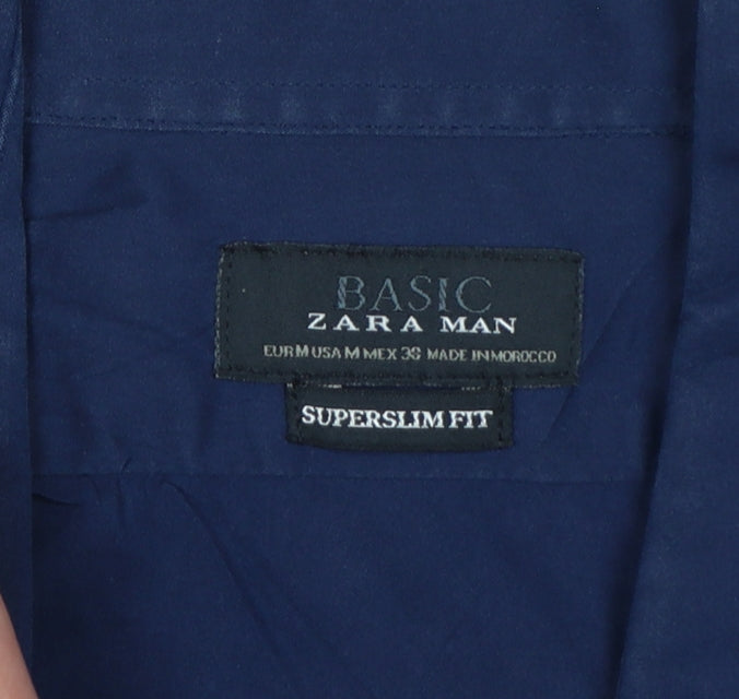 Zara Man Blue M Extra-Slim Fit Long Sleeve Button-Up Shirt