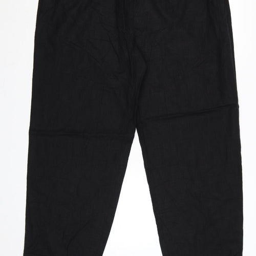 Marks and Spencer Women Black UK 18 Long Linen Blend Tapered Trousers