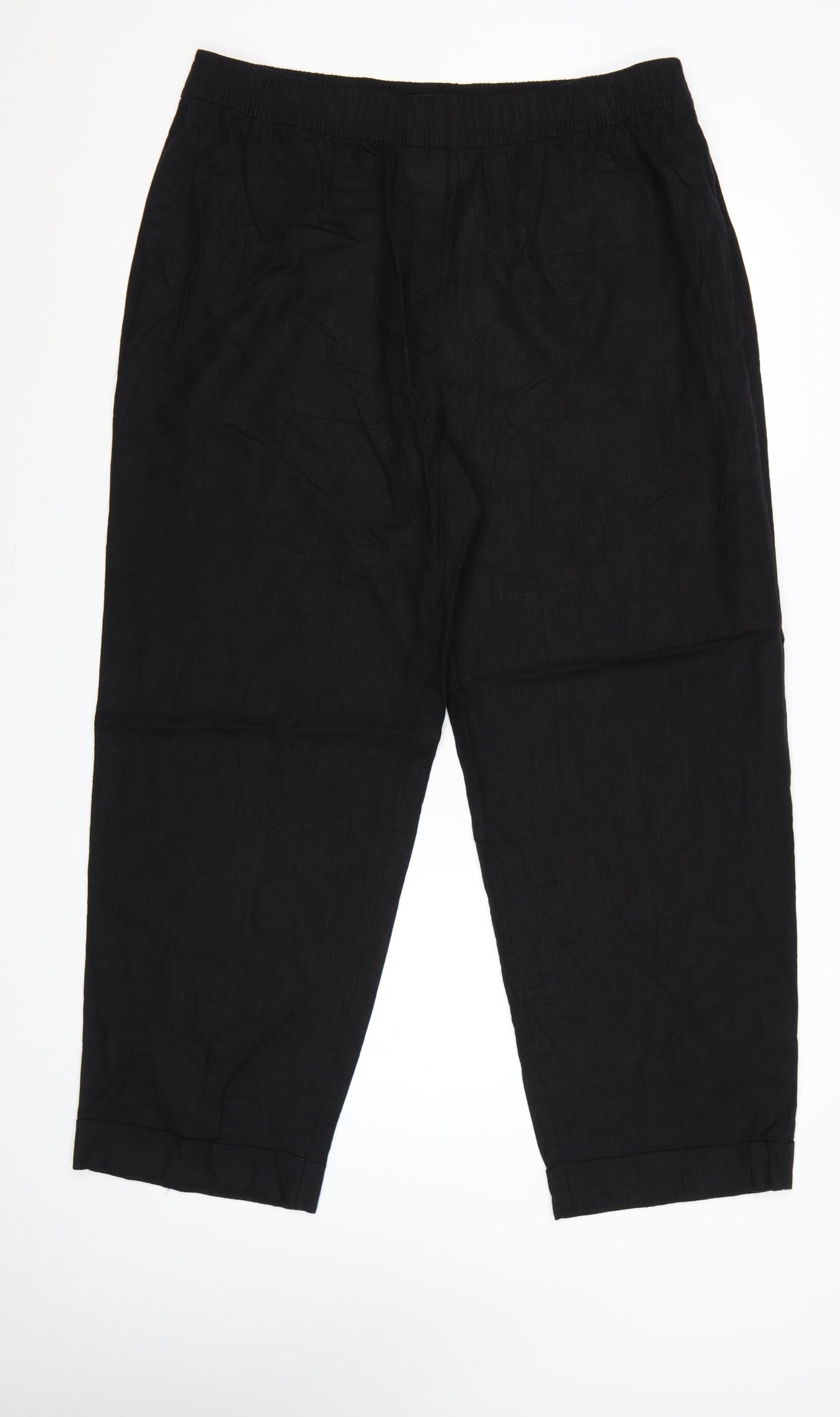 Marks and Spencer Women Black UK 18 Long Linen Blend Tapered Trousers