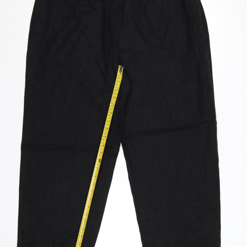 Marks and Spencer Women Black UK 18 Long Linen Blend Tapered Trousers