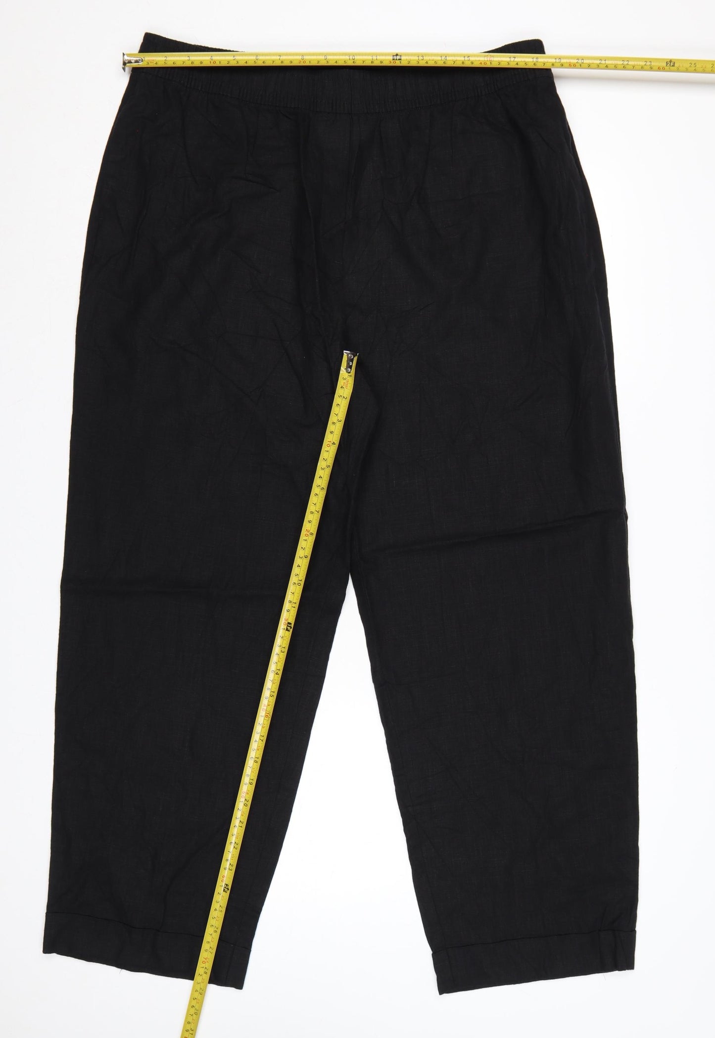Marks and Spencer Women Black UK 18 Long Linen Blend Tapered Trousers