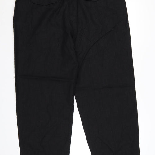 Marks and Spencer Women Black UK 18 Long Linen Blend Tapered Trousers