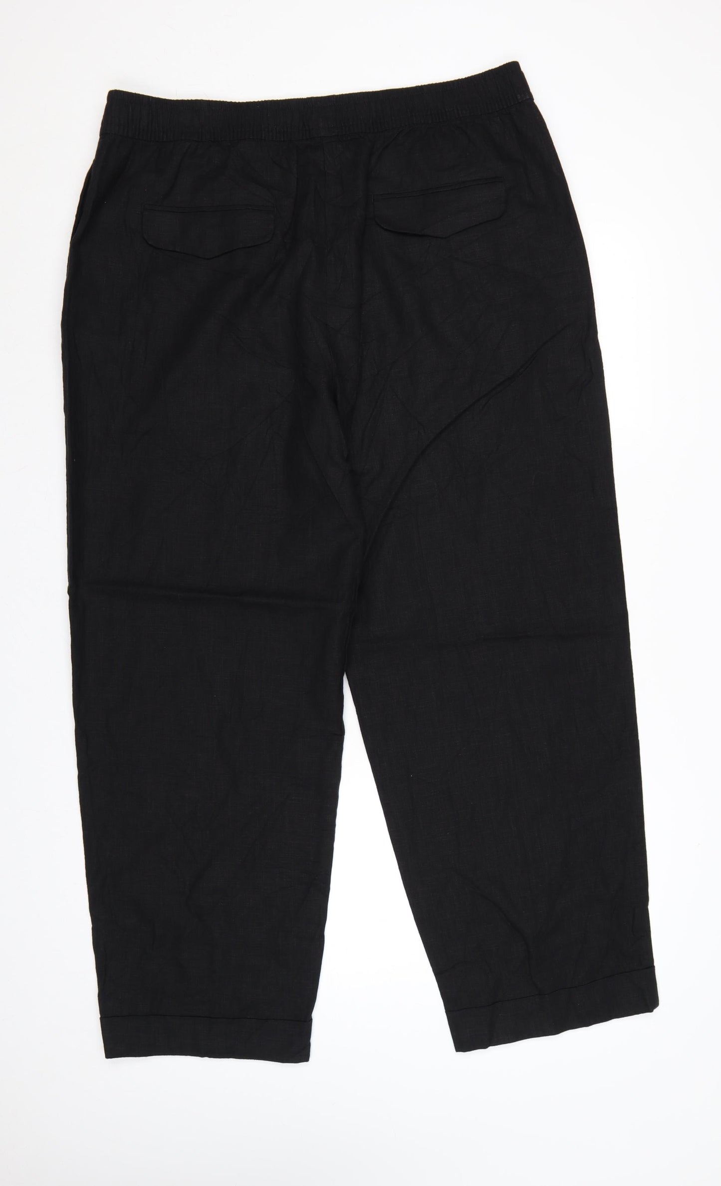 Marks and Spencer Women Black UK 18 Long Linen Blend Tapered Trousers