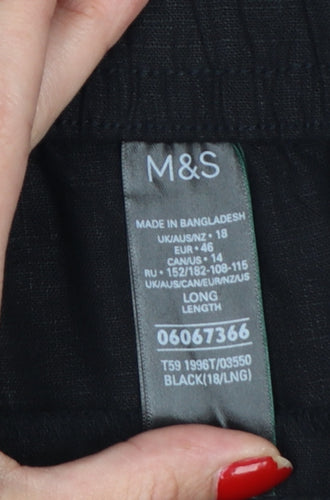 Marks and Spencer Women Black UK 18 Long Linen Blend Tapered Trousers