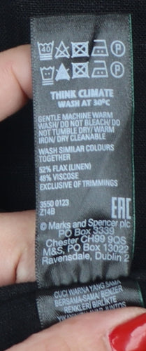 Marks and Spencer Women Black UK 18 Long Linen Blend Tapered Trousers